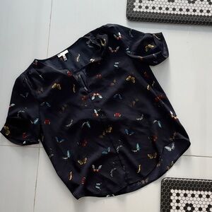 Joie Butterfly Print Navy Blouse